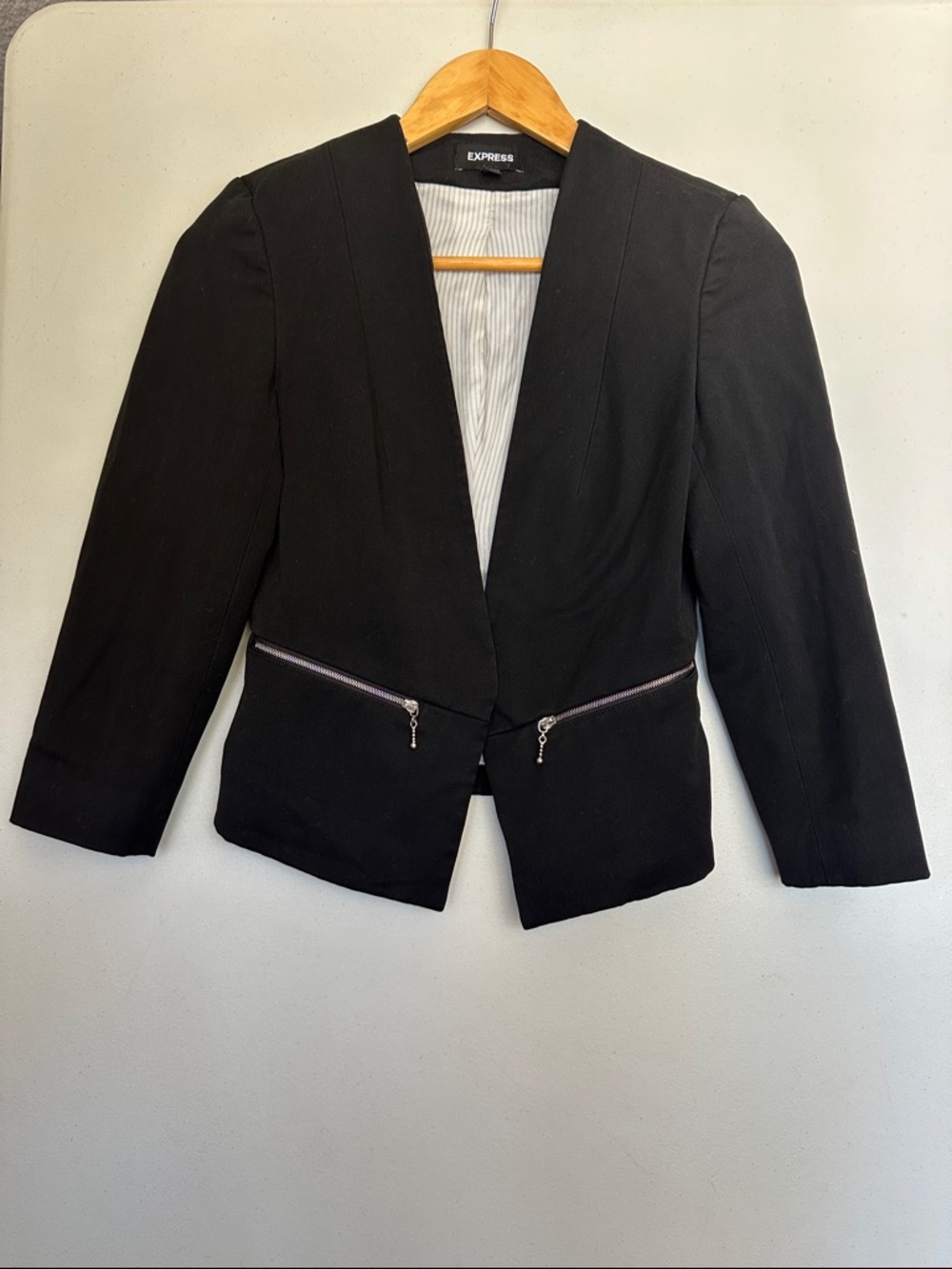 Express Black Open-Front Cropped Blazer with Zip Details